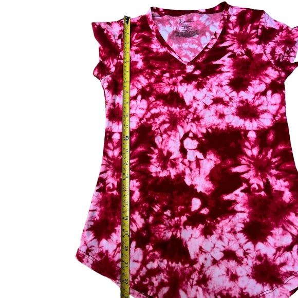 Fuchsia red and white tie die polyester shirt. XS women’s or juniors - Picture 6 of 8